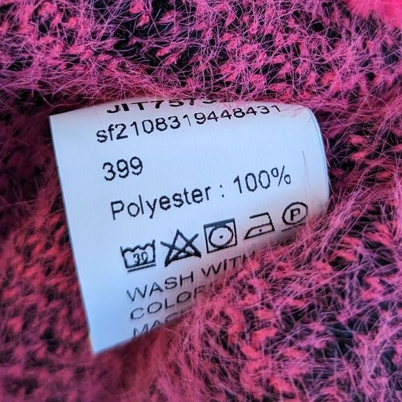 SHEIN Plus Zebra Striped Pattern Fluffy Knit Cardigan Pink and Black - Picture 5 of 5